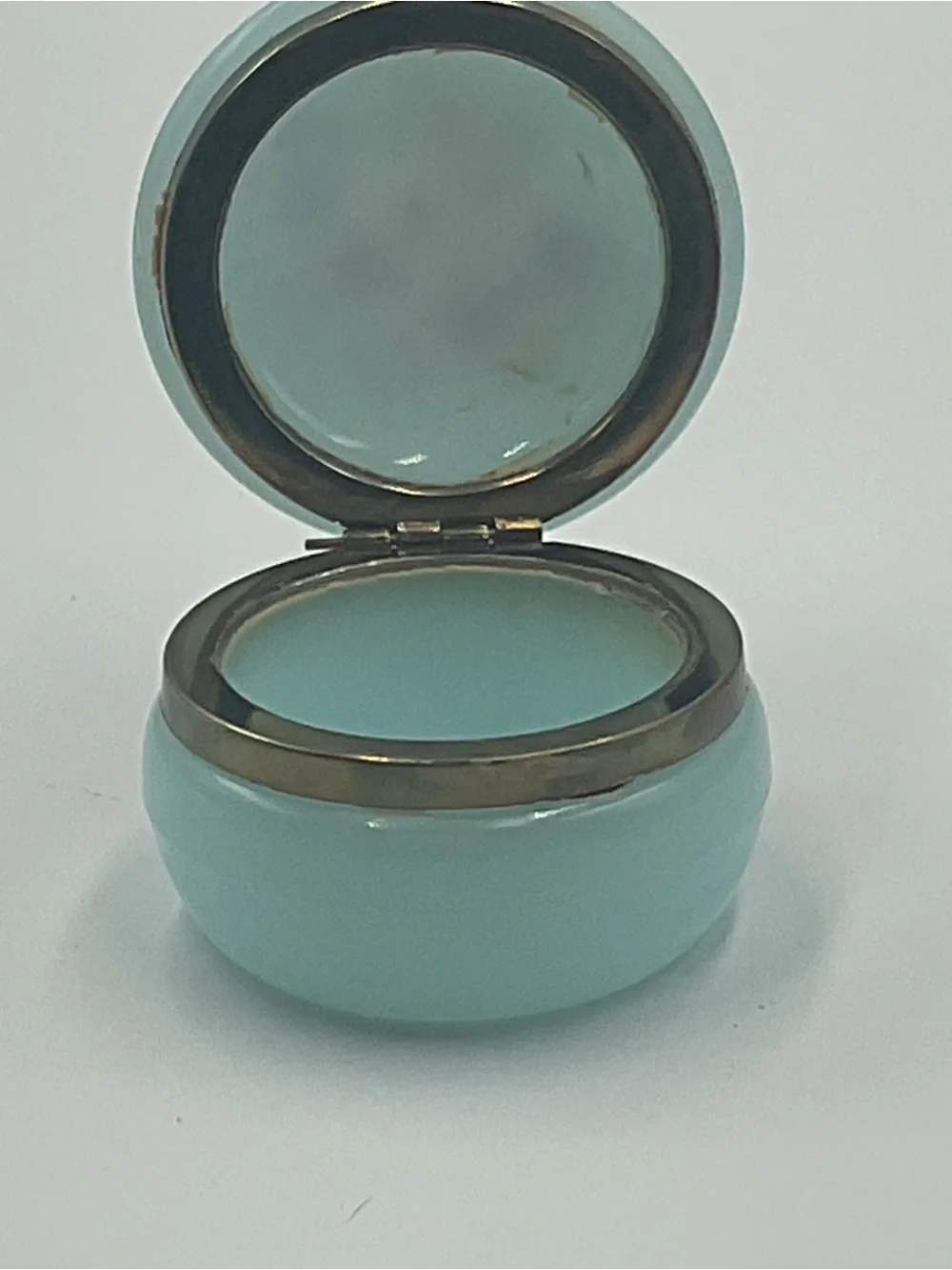 Vintage Hand Painted Hong Kong Floral Flower Dresser Vanity Jewelry Box Lid Blue